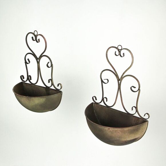 Galvanized Metal Rustic Scroll Wall Pocket Planter Farmhouse Hanging Home Decor - Picture 2 of 3